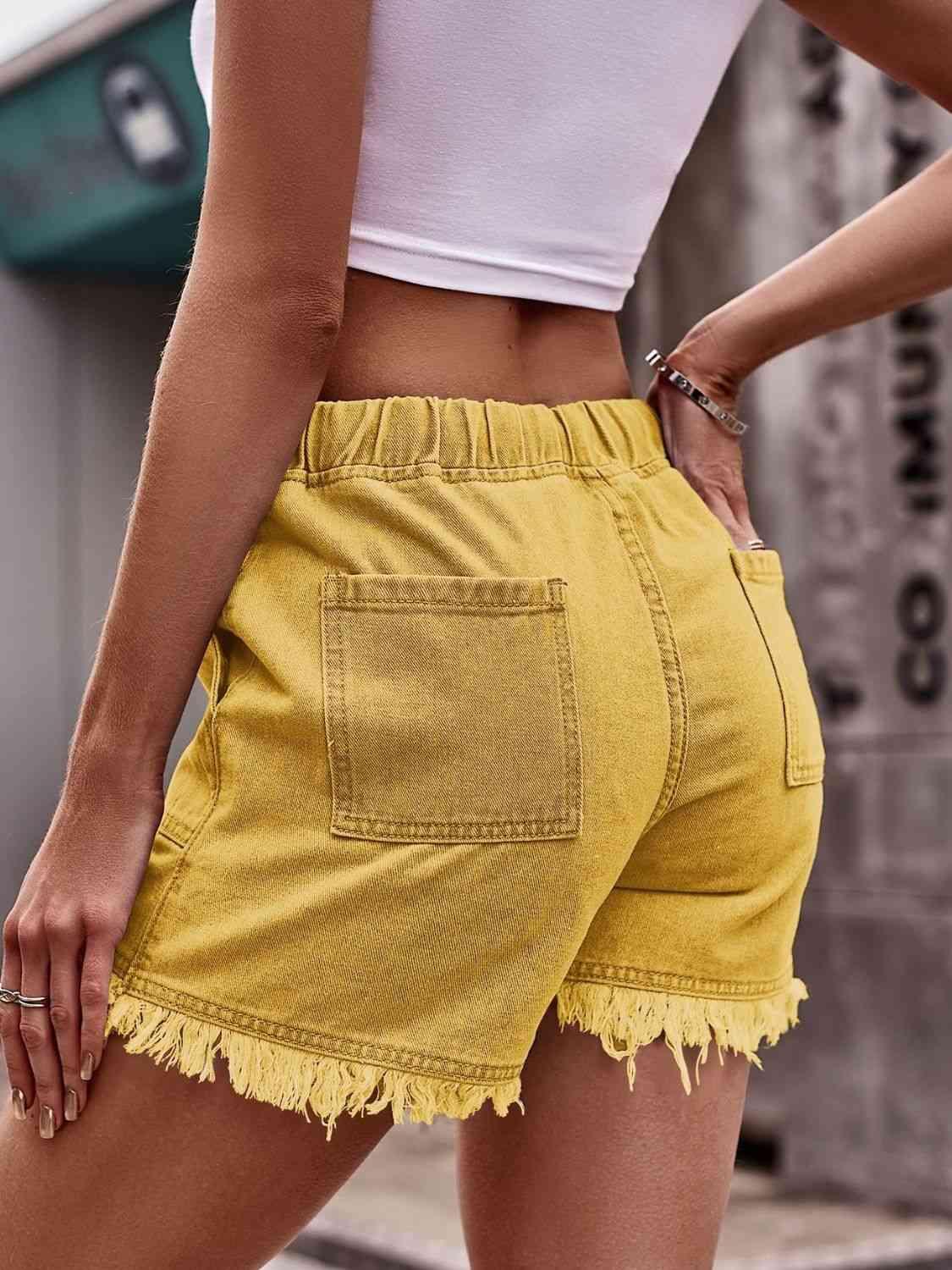 Comfort And Style Raw Hem Drawstring Denim Shorts - MXSTUDIO.COM