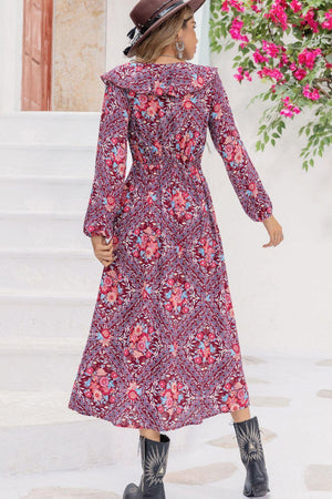 Comfortable And Pretty Long Sleeve Floral Midi Dress - MXSTUDIO.COM