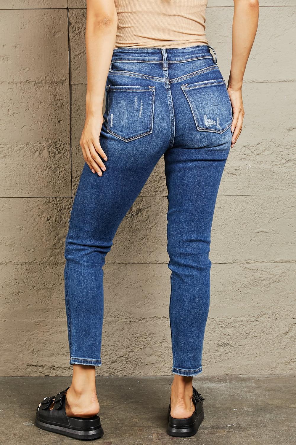 Comfortable Fit Stretch Distressed Cropped Jeans - MXSTUDIO.COM