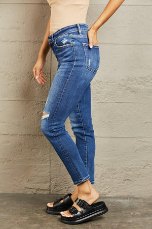 Comfortable Fit Stretch Distressed Cropped Jeans - MXSTUDIO.COM