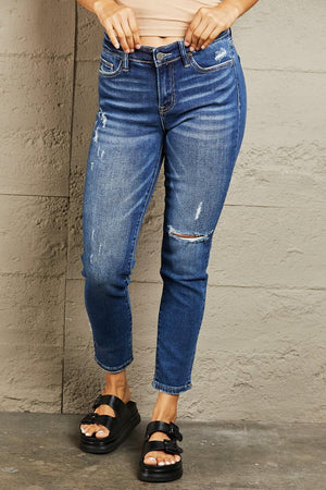 Comfortable Fit Stretch Distressed Cropped Jeans - MXSTUDIO.COM