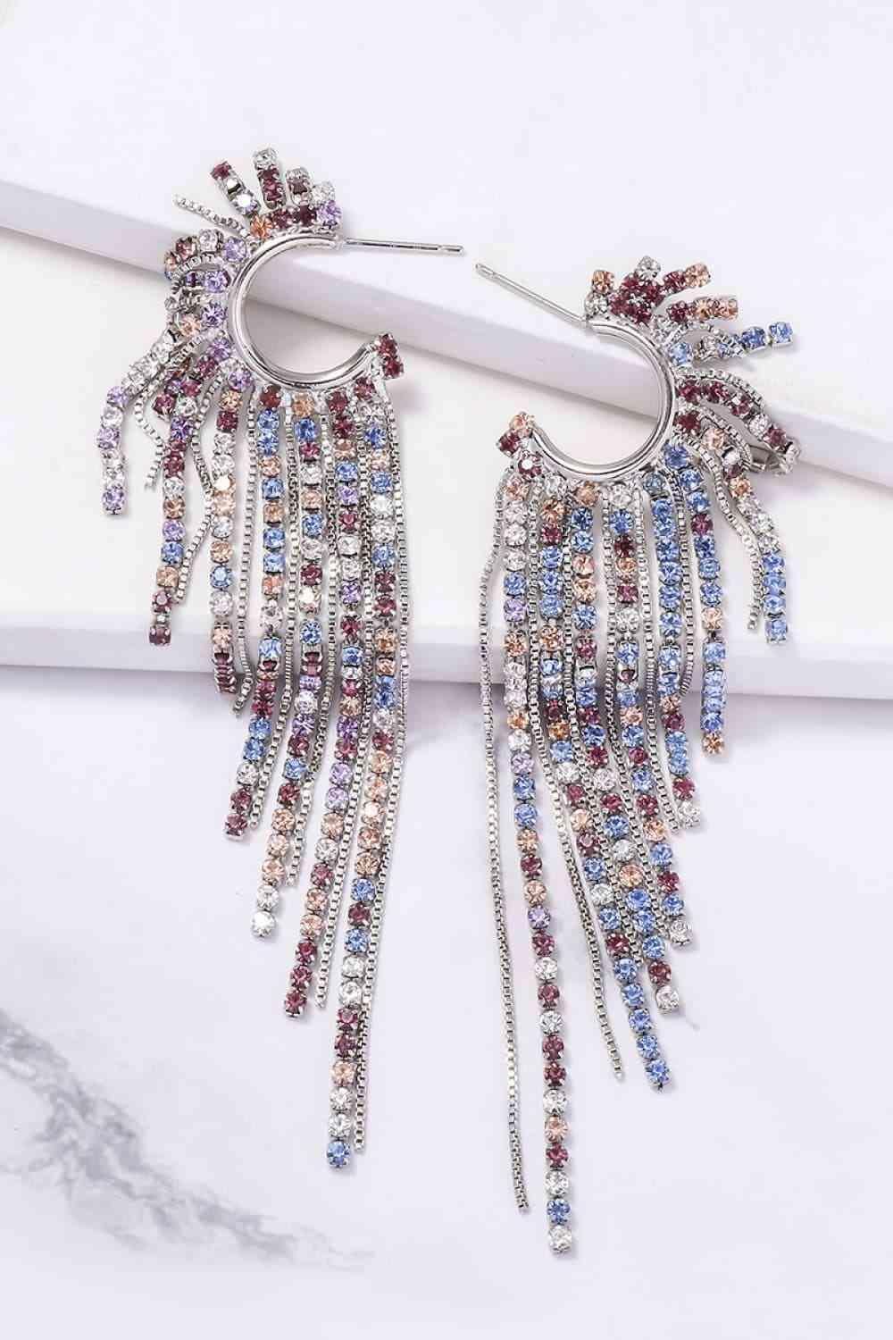 Comfortable Fringed Rhinestone Dangle Earrings-MXSTUDIO.COM