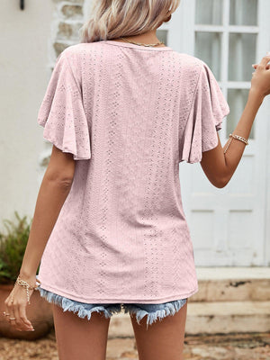 Comfortable Round Neck Flutter Sleeve Blouse - MXSTUDIO.COM