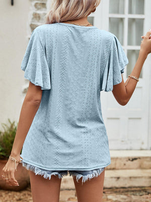 Comfortable Round Neck Flutter Sleeve Blouse - MXSTUDIO.COM