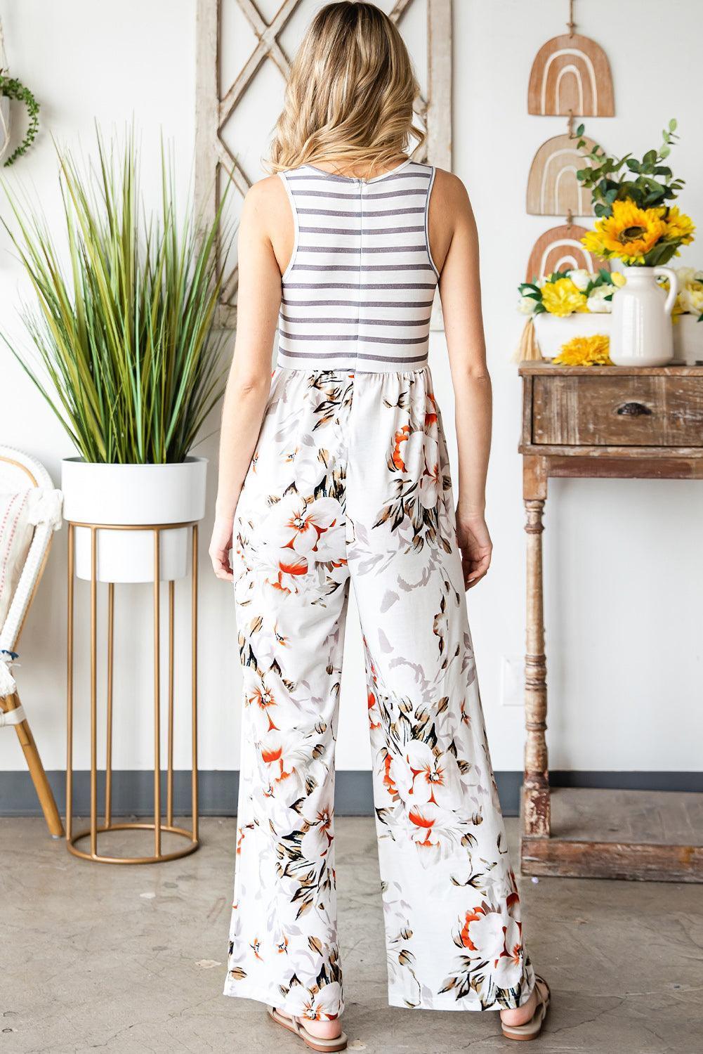 Comfortable Wide Leg Floral Jumpsuit - MXSTUDIO.COM