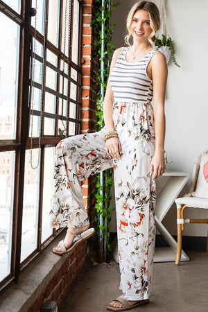 Comfortable Wide Leg Floral Jumpsuit - MXSTUDIO.COM