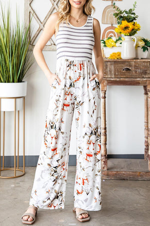 Comfortable Wide Leg Floral Jumpsuit - MXSTUDIO.COM