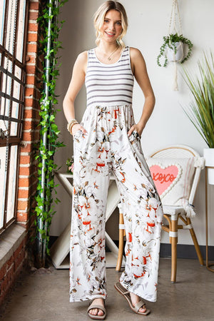 Comfortable Wide Leg Floral Jumpsuit - MXSTUDIO.COM