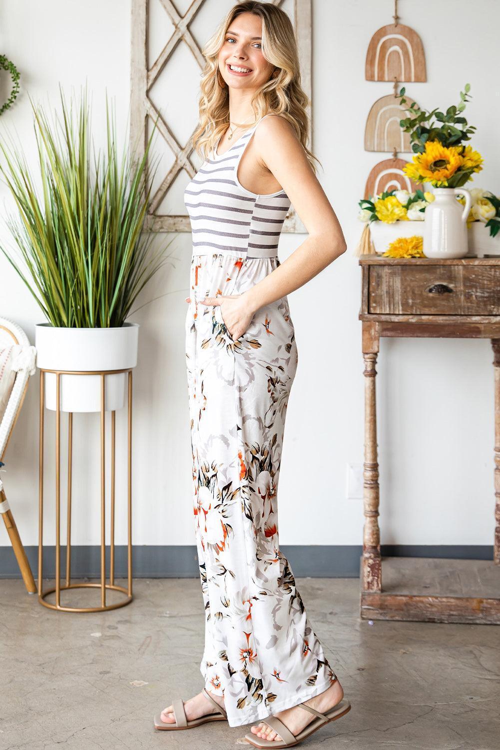 Comfortable Wide Leg Floral Jumpsuit - MXSTUDIO.COM