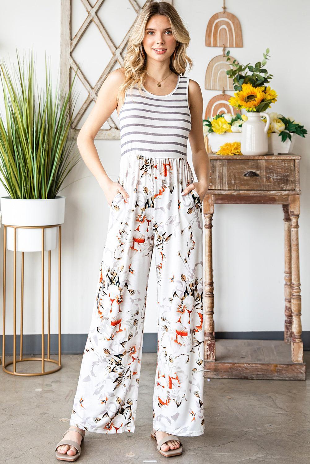 Comfortable Wide Leg Floral Jumpsuit - MXSTUDIO.COM