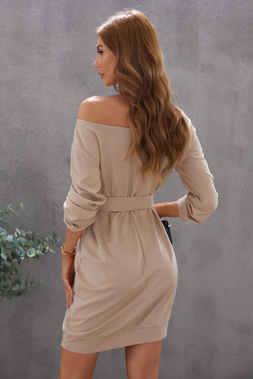 Comforting Belted Long Sleeve Dress - MXSTUDIO.COM