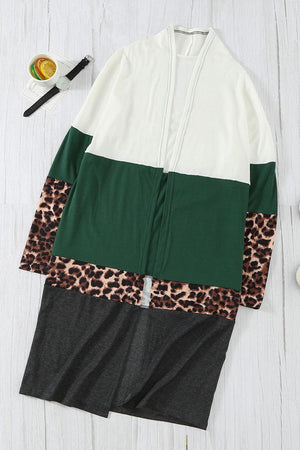 Comforting Leopard Color Block Open Front Longline Cardigan - MXSTUDIO.COM