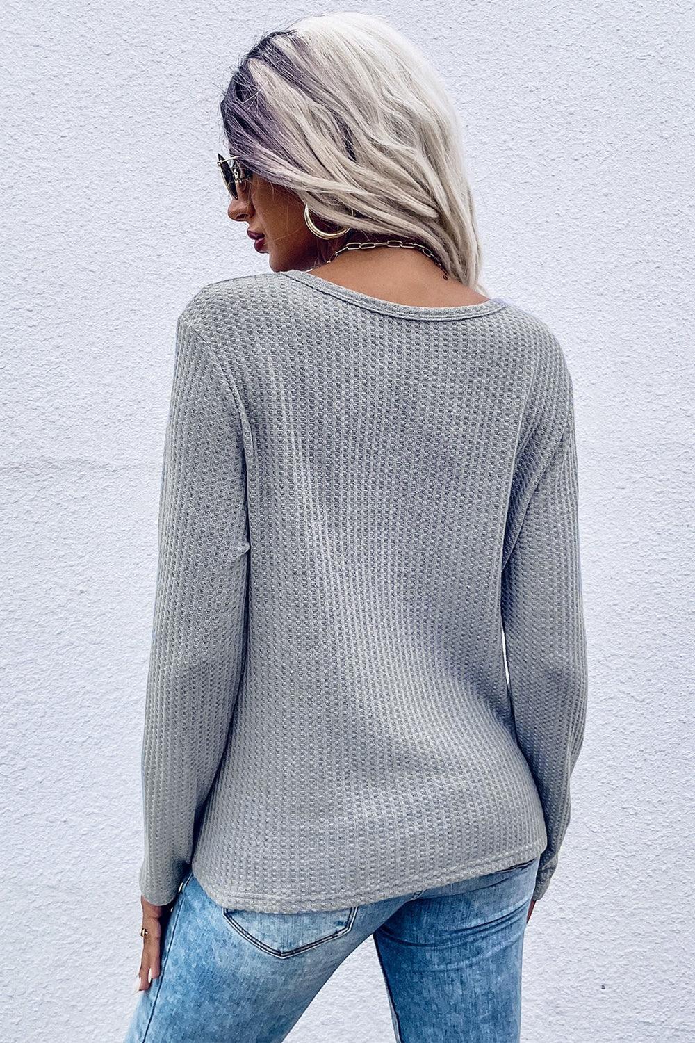 Comforting Waffle Knit Long Sleeve Top - MXSTUDIO.COM