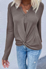 Comforting Waffle Knit Long Sleeve Top - MXSTUDIO.COM