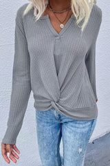 Comforting Waffle Knit Long Sleeve Top - MXSTUDIO.COM