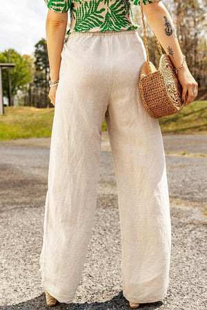 Comfy All Day Beige Linen Wide Leg Pants - MXSTUDIO.COM