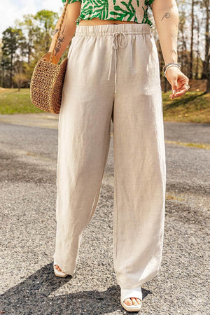 Comfy All Day Beige Linen Wide Leg Pants - MXSTUDIO.COM