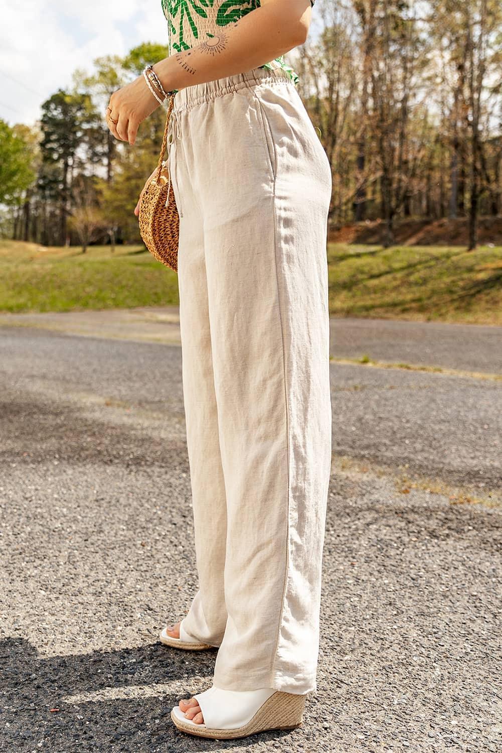 Comfy All Day Beige Linen Wide Leg Pants - MXSTUDIO.COM