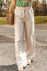 Comfy All Day Beige Linen Wide Leg Pants - MXSTUDIO.COM