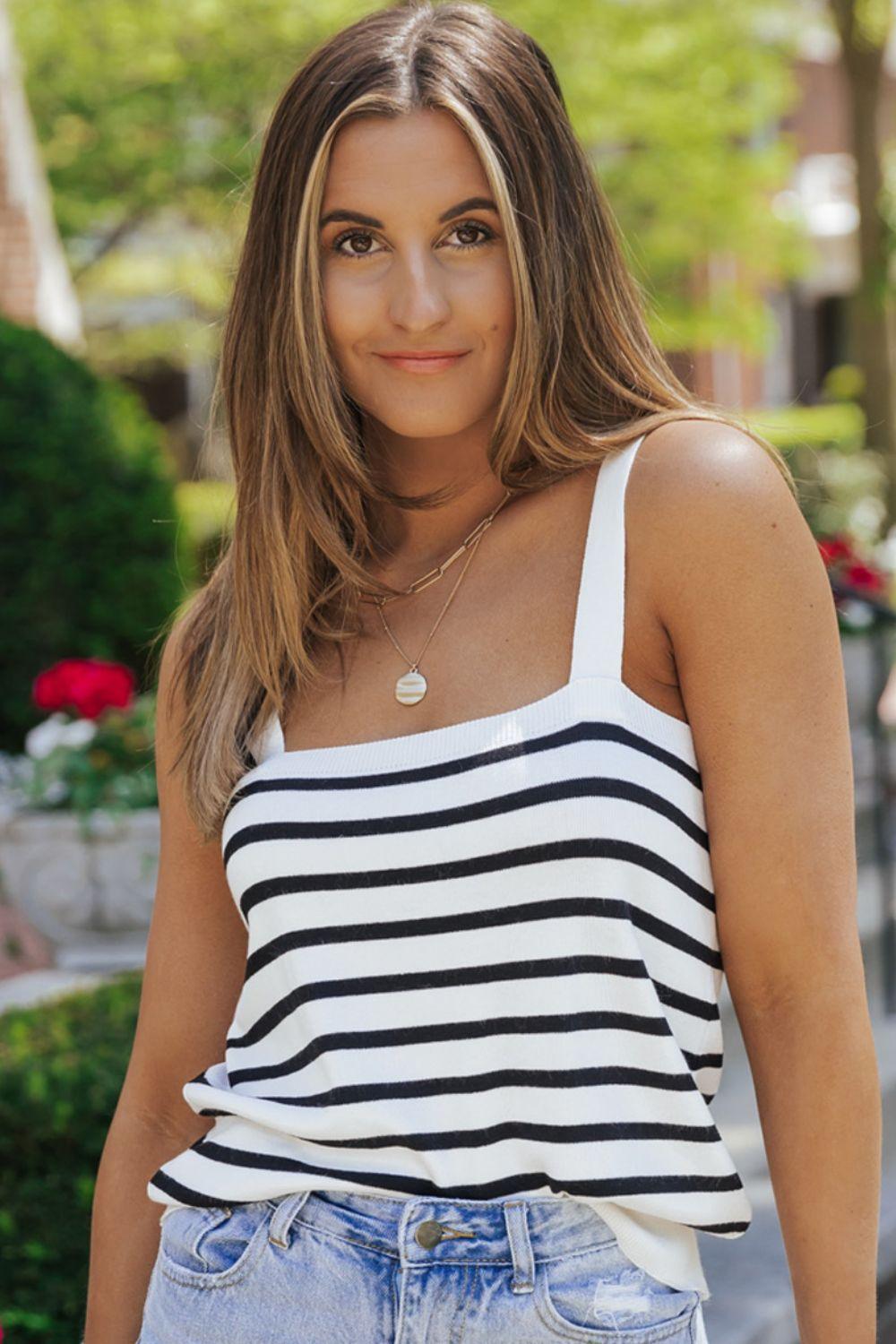 Comfy All Day Square Neck Striped Cami - MXSTUDIO.COM