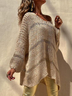 Comfy All Year V-Neck Open Knit Sweater-MXSTUDIO.COM