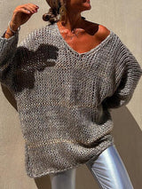 Comfy All Year V-Neck Open Knit Sweater-MXSTUDIO.COM