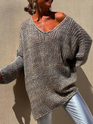 Comfy All Year V-Neck Open Knit Sweater-MXSTUDIO.COM