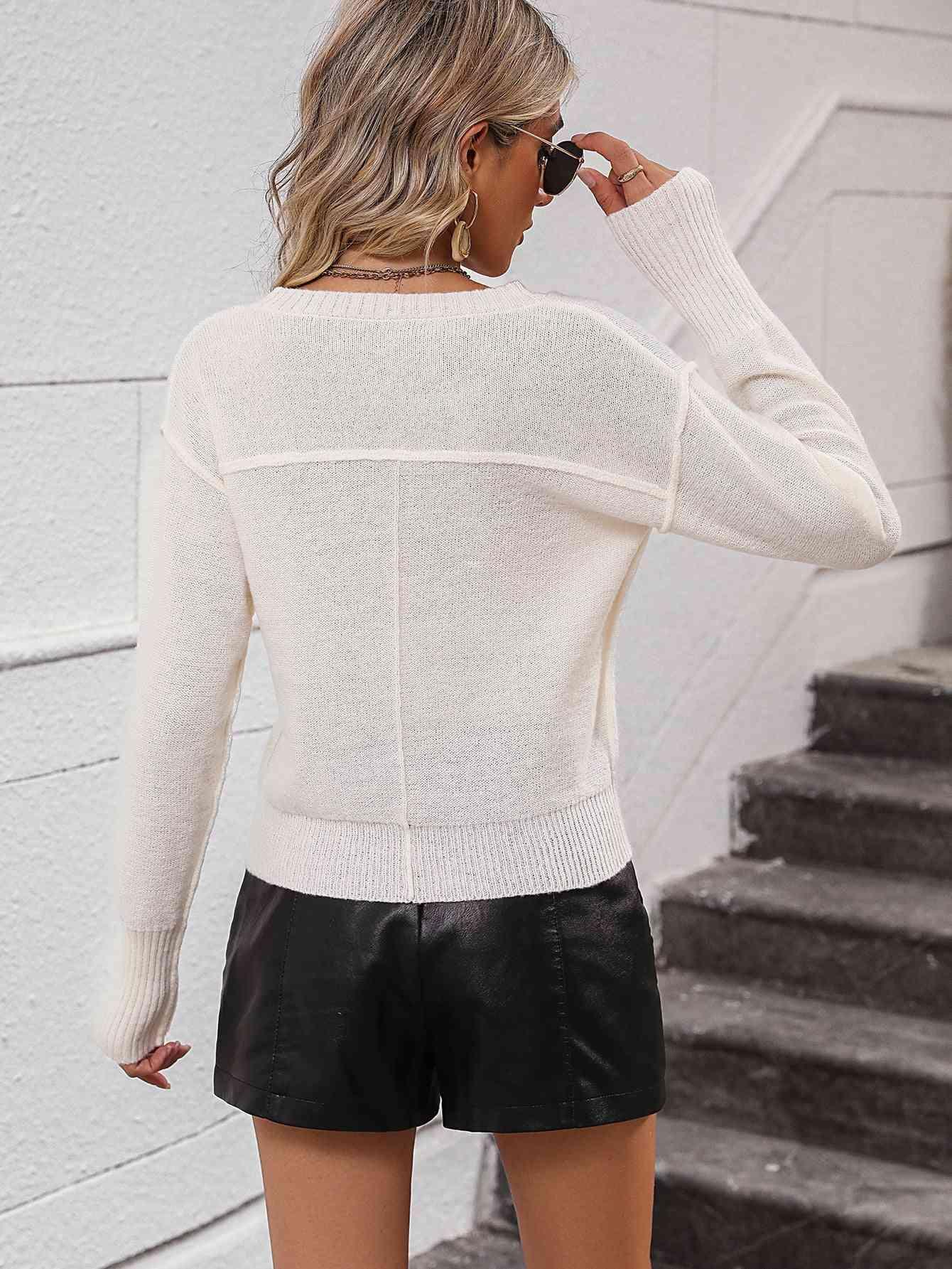 Comfy And Full Of Life V Neck Knit Sweater - MXSTUDIO.COM