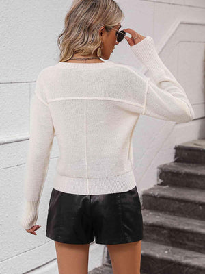 Comfy And Full Of Life V Neck Knit Sweater - MXSTUDIO.COM