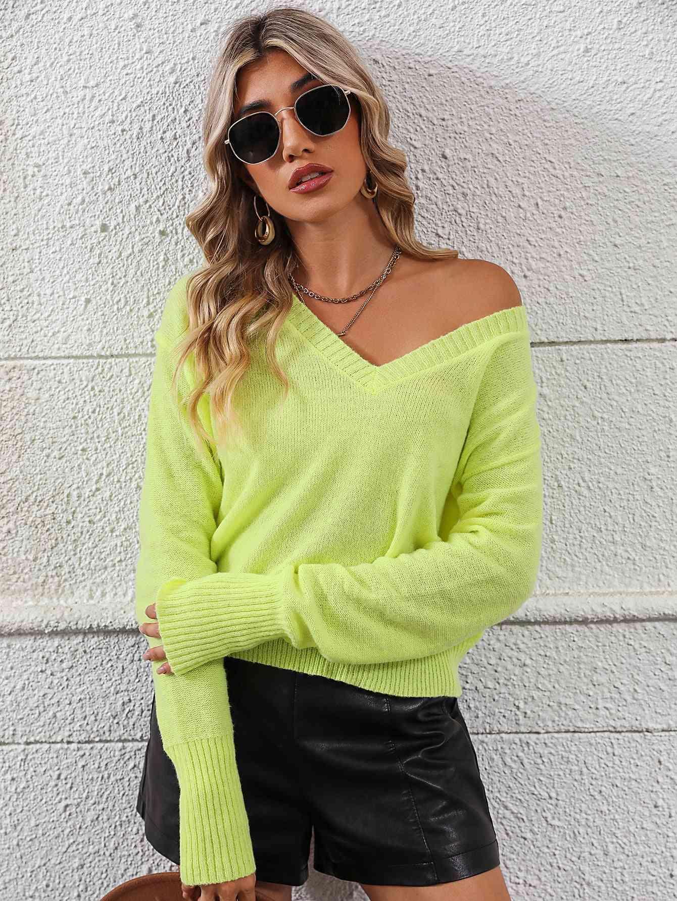 Comfy And Full Of Life V Neck Knit Sweater - MXSTUDIO.COM