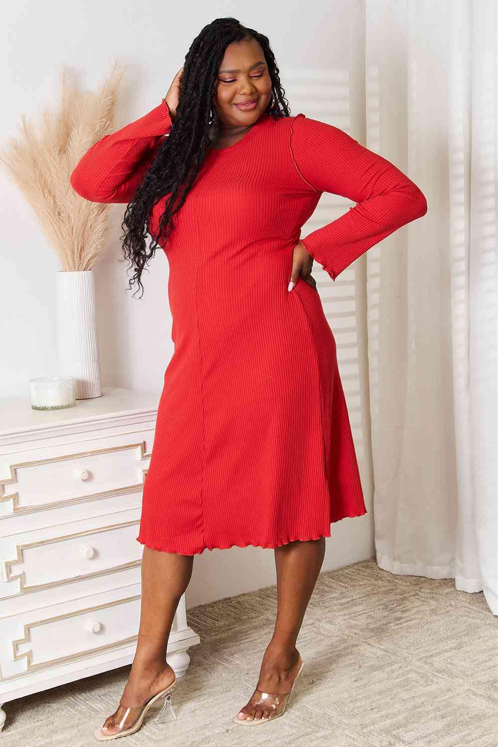 Comfy And Inviting Plus Size Red Midi Dress - MXSTUDIO.COM