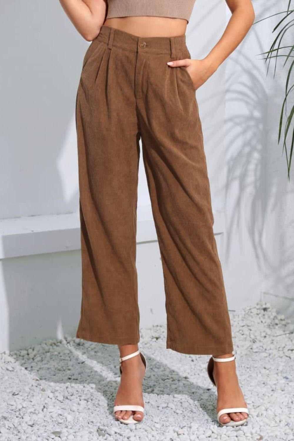 Comfy And Secure Buttoned Straight Leg Pants - MXSTUDIO.COM