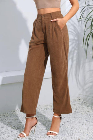 Comfy And Secure Buttoned Straight Leg Pants - MXSTUDIO.COM