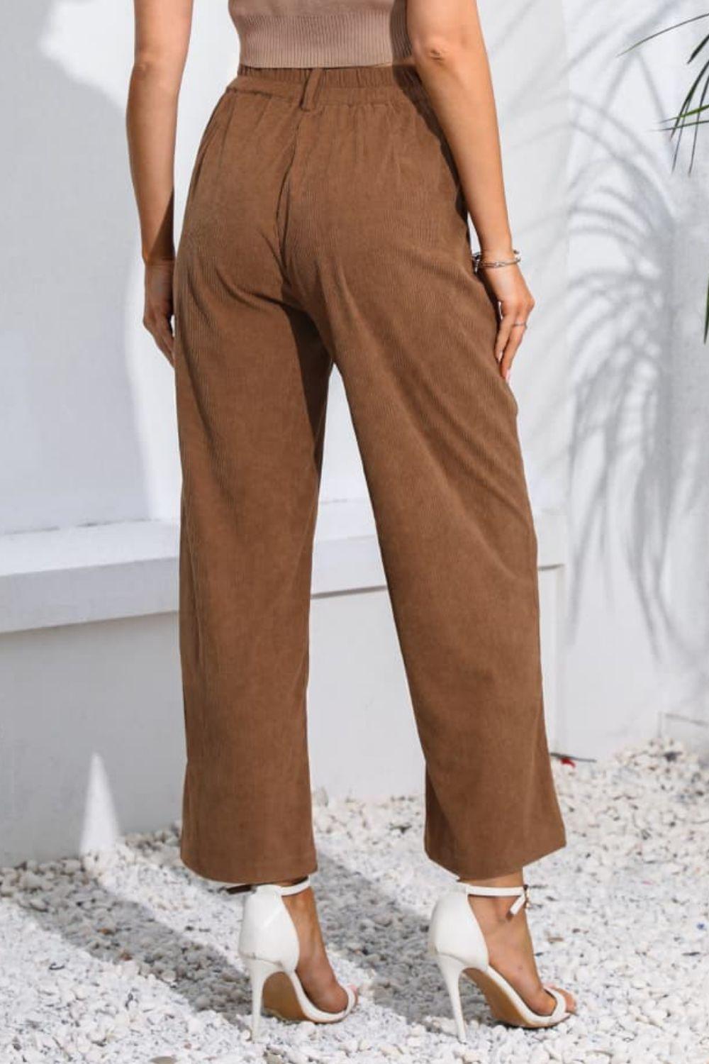 Comfy And Secure Buttoned Straight Leg Pants - MXSTUDIO.COM