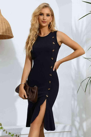 Comfy Appeal Sleeveless Black Ribbed Knit Dress - MXSTUDIO.COM