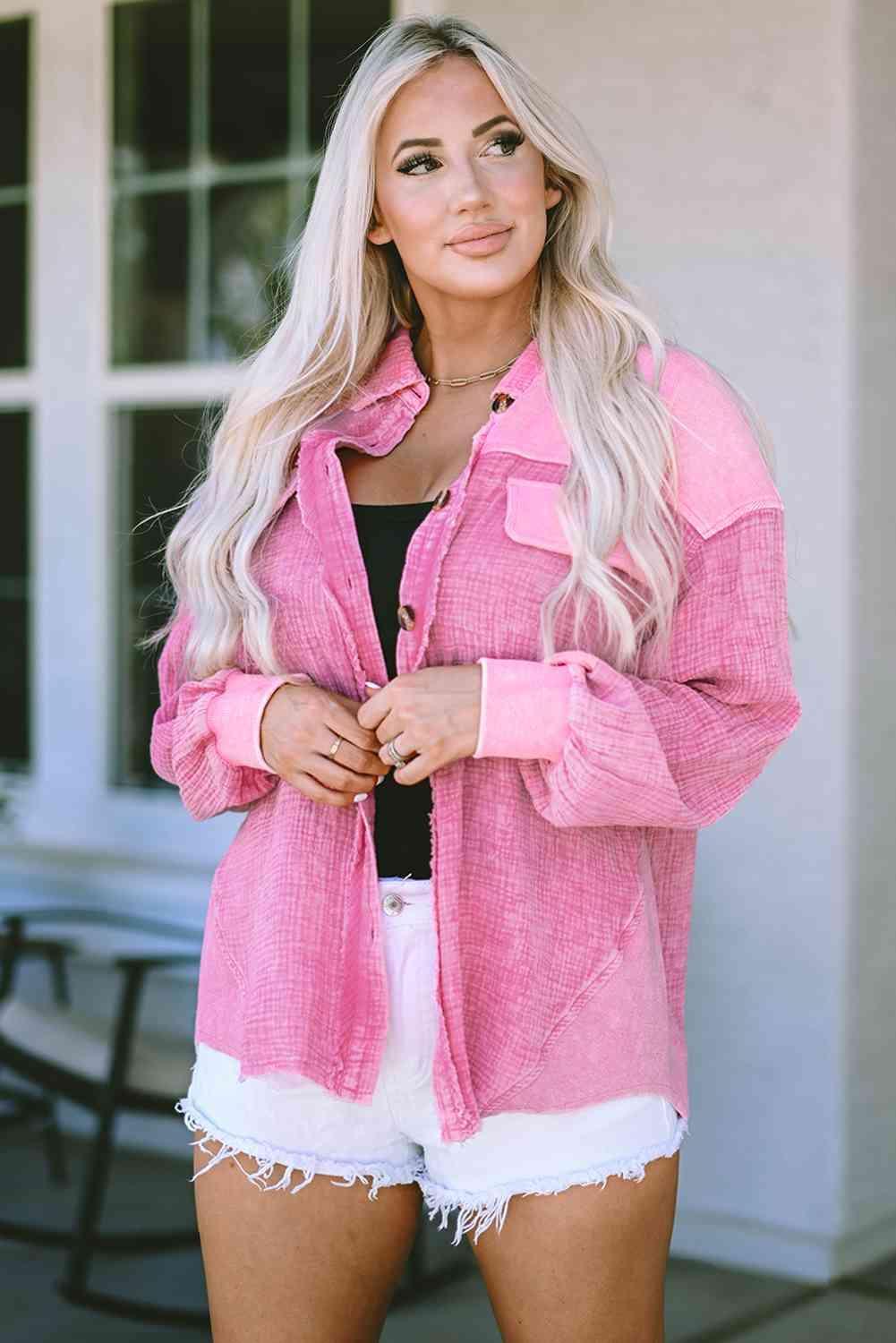 Comfy Barbie Button Down Pink Shirt Jacket - MXSTUDIO.COM