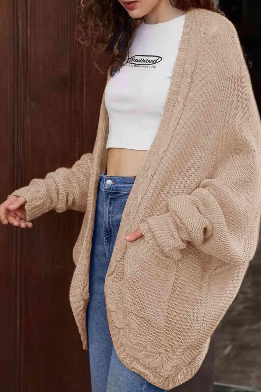 Comfy Chic Cable-Knit Dolman Sleeve Cardigan-MXSTUDIO.COM