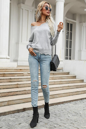 Comfy Chic Gray Long Sleeve Top - MXSTUDIO.COM