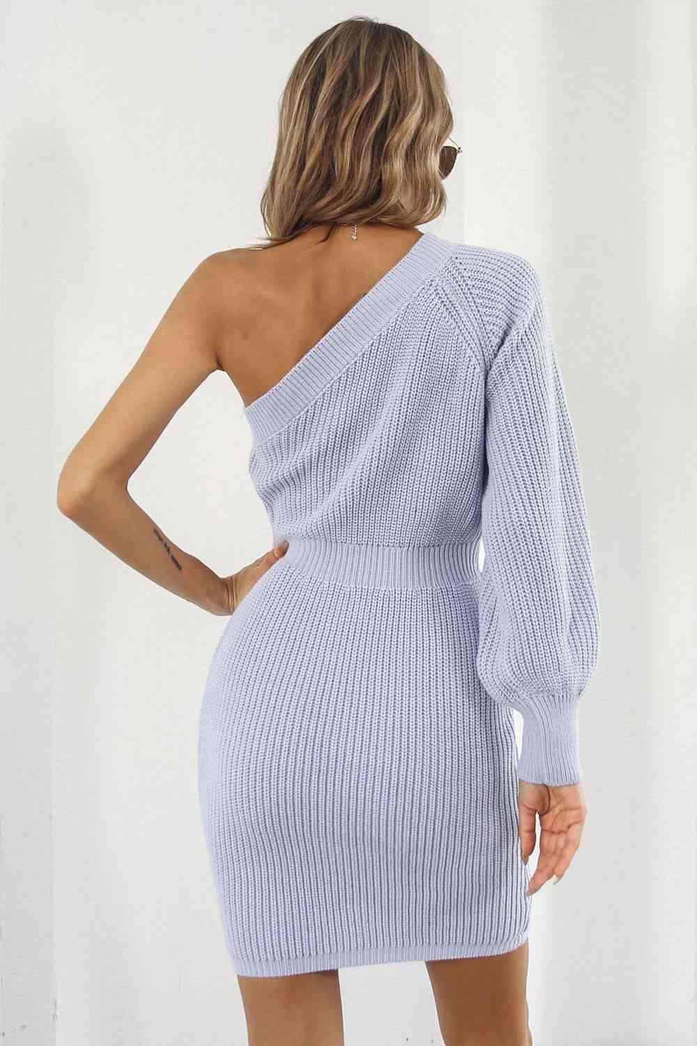 Comfy Chic Knitted One Shoulder Sweater Dress - MXSTUDIO.COM