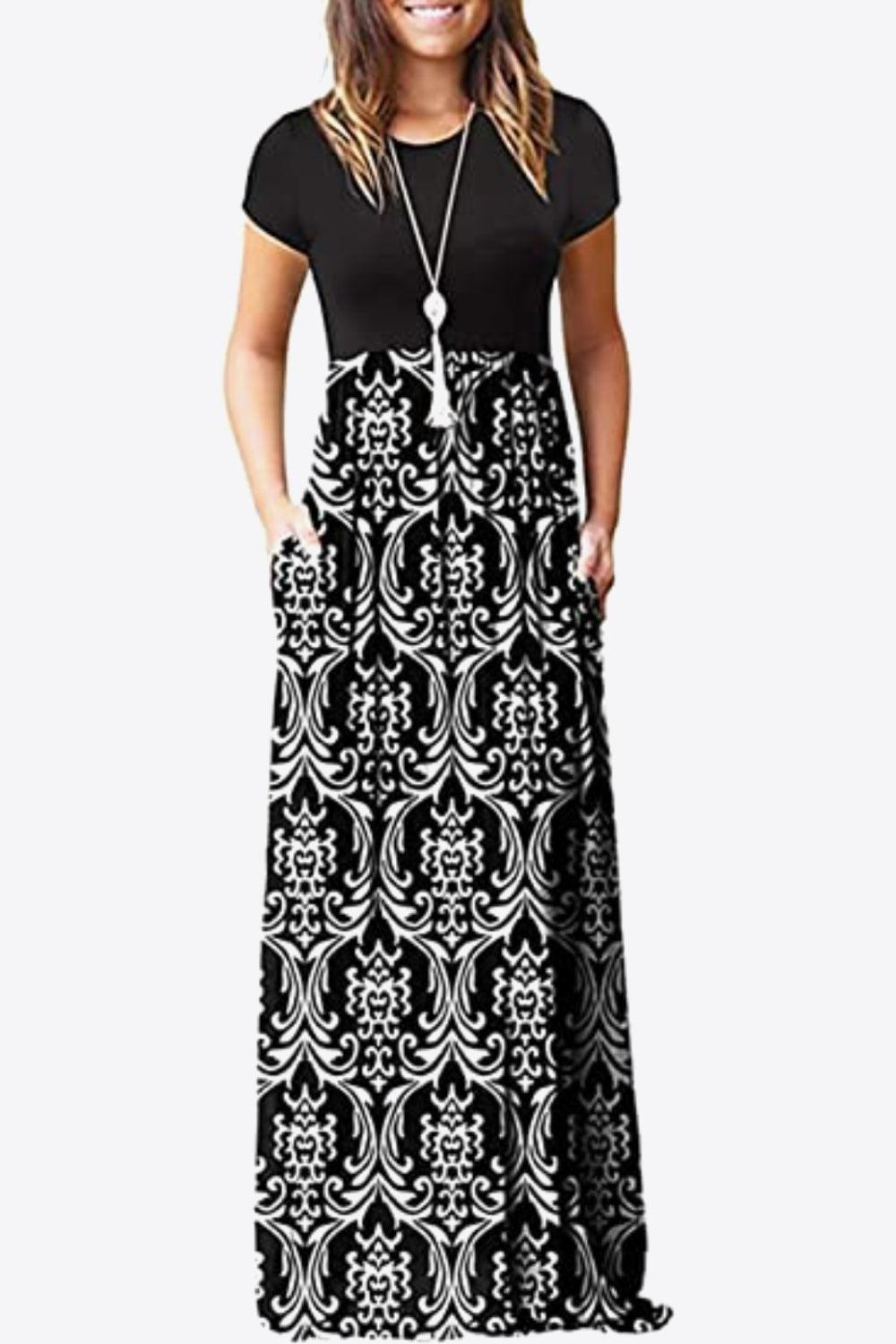 Comfy Chic Short Sleeve Floral A Line Maxi Dress - MXSTUDIO.COM