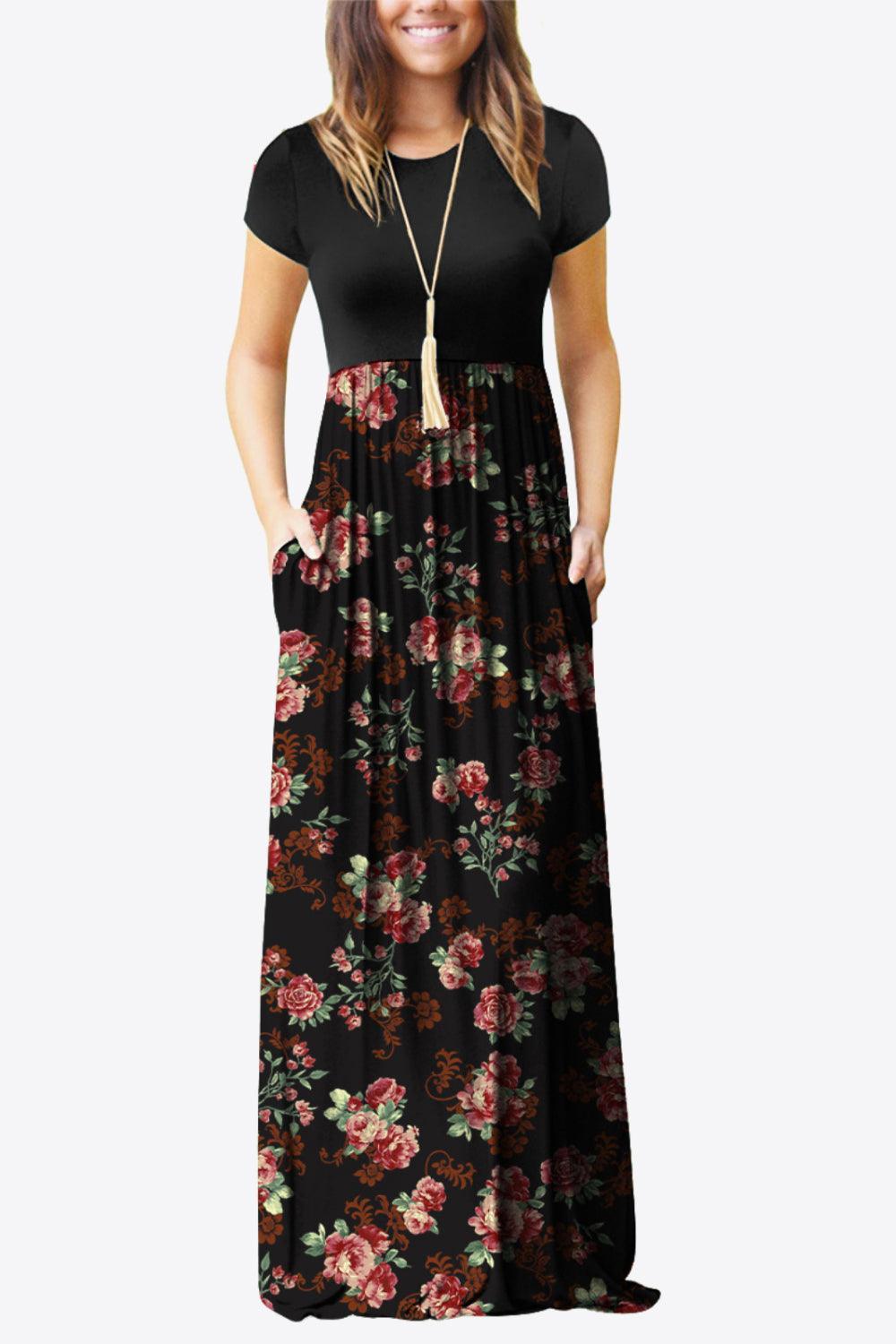 Comfy Chic Short Sleeve Floral A Line Maxi Dress - MXSTUDIO.COM