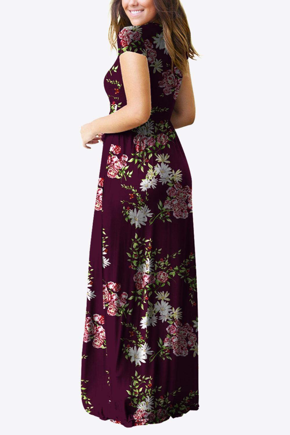 Comfy Chic Short Sleeve Floral A Line Maxi Dress - MXSTUDIO.COM