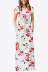 Comfy Chic Short Sleeve Floral A Line Maxi Dress - MXSTUDIO.COM