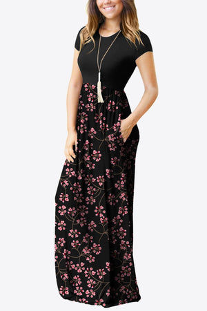 Comfy Chic Short Sleeve Floral A Line Maxi Dress - MXSTUDIO.COM