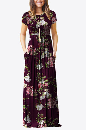 Comfy Chic Short Sleeve Floral A Line Maxi Dress - MXSTUDIO.COM