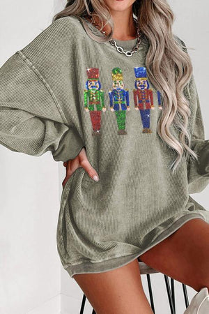 Comfy Christmas Sequin Nutcracker Sweatshirt-MXSTUDIO.COM