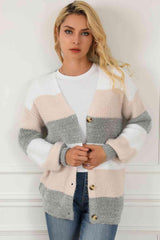 Comfy Confidence Striped Button Cardigan-MXSTUDIO.COM