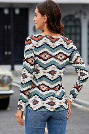 Comfy Day Geometric Print Long Sleeve Top - MXSTUDIO.COM