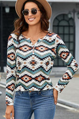 Comfy Day Geometric Print Long Sleeve Top - MXSTUDIO.COM