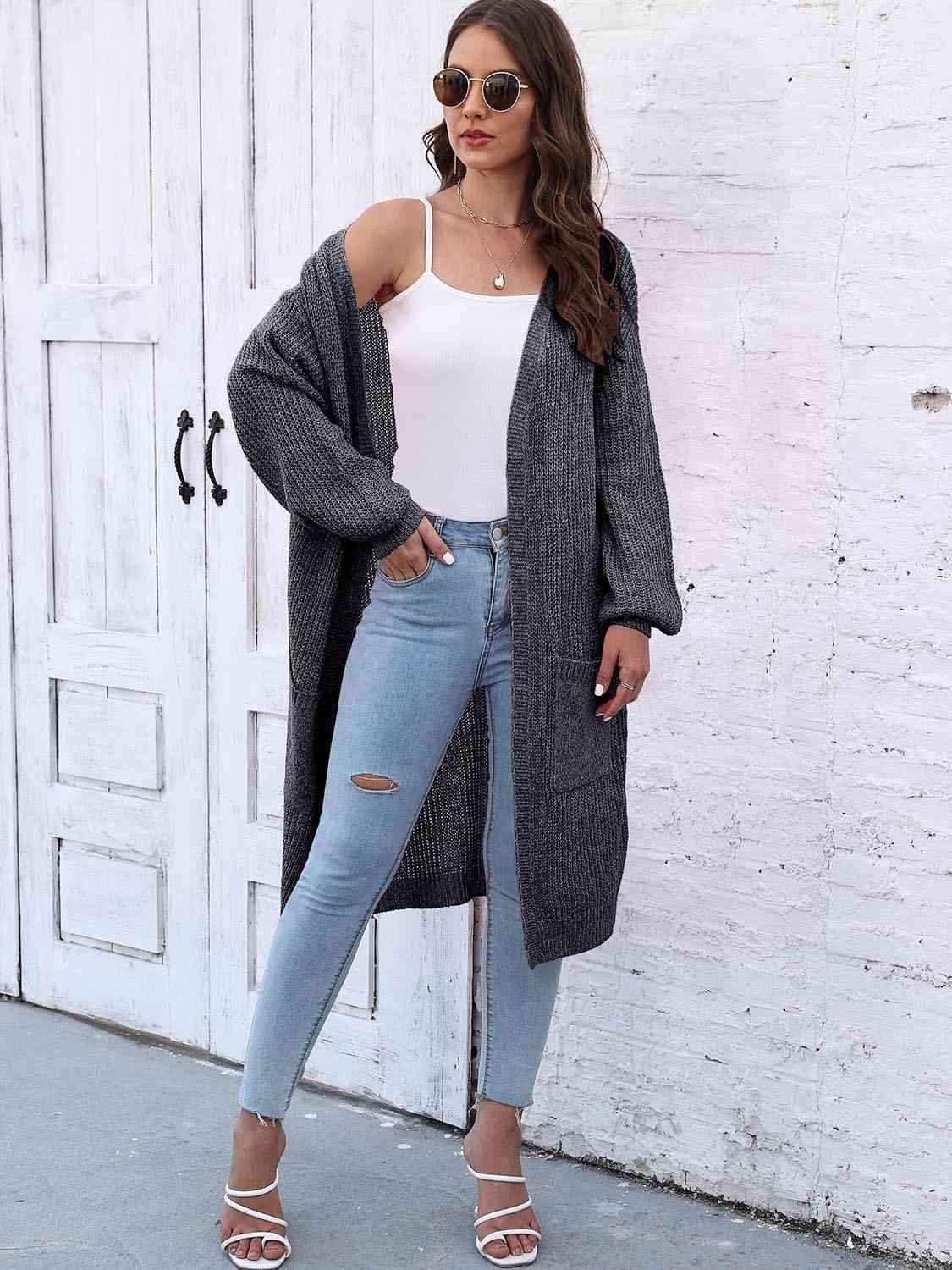 Comfy Embrace Open Front Balloon Sleeve Cardigan - MXSTUDIO.COM